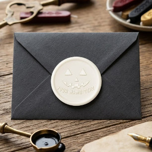 Personalized Pumpkin Halloween Name Black & White Wax Seal Sticker