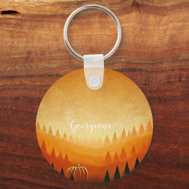 Personalized Pumpkin Harvest Autumnal Harvest Keychain (Front)