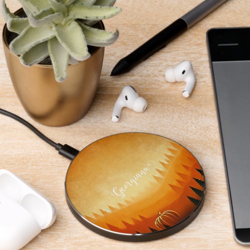 Personalized Pumpkin Harvest Autumnal Harvest Wireless Charger