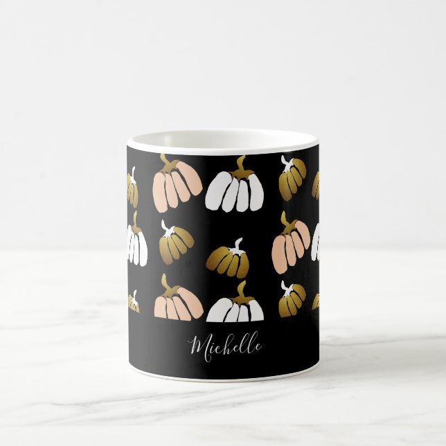 Personalized Pumpkin In Black, Blush, White, Gold Coffee Mug (Center)
