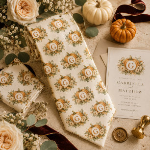 Personalized Pumpkin Monogram Wedding Neck Tie