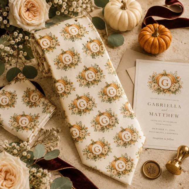 Personalized Pumpkin Monogram Wedding Neck Tie (Creator Uploaded)