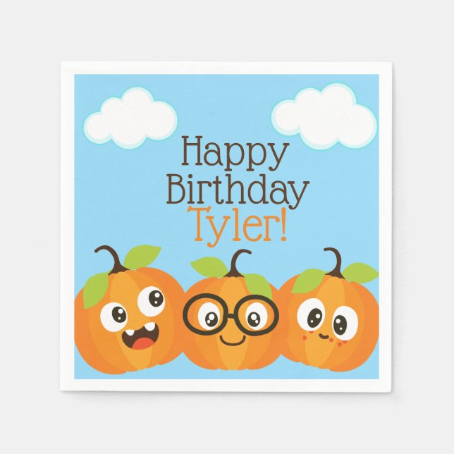 Personalized Pumpkin Patch Farm Kids Birthday Napkins (Front)