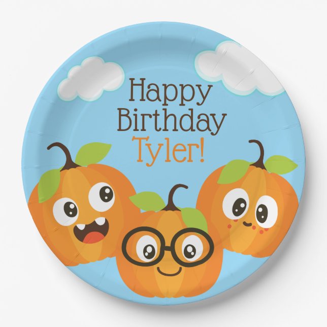 Personalized Pumpkin Patch Farm Kids Birthday Paper Plates (Front)