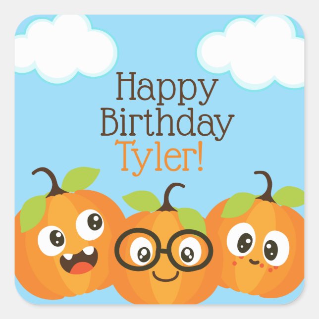 Personalized Pumpkin Patch Farm Kids Birthday Square Sticker (Front)