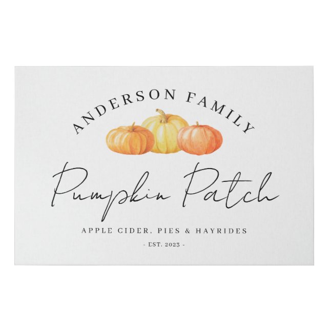 Personalized Pumpkin Patch Sign Canvas Art (Front)
