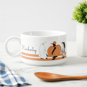 Personalized Pumpkin Penguin Funny Halloween Chili Bowl
