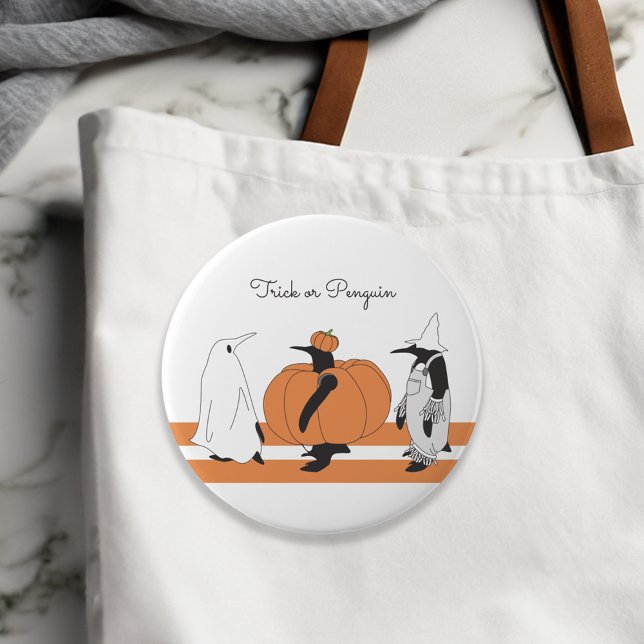 Personalized Pumpkin Penguin Funny Halloween Pinback Button (Creator Uploaded)