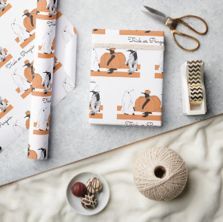 Personalized Pumpkin Penguin Funny Halloween Wrapping Paper