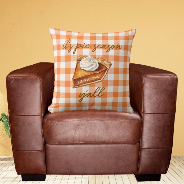 Personalized Pumpkin Pie Gingham Plaid Fall Throw Pillow (Creator Uploaded)