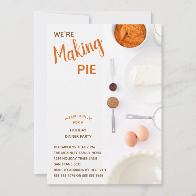 Personalized Pumpkin Pie Holiday  Dinner Party  Invitation (Front)
