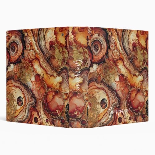 Personalized Pumpkin Spice Autumnal Alcohol Ink 3 Ring Binder