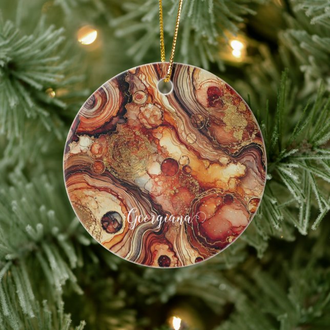 Personalized Pumpkin Spice Autumnal Alcohol Ink Ceramic Ornament (Tree)