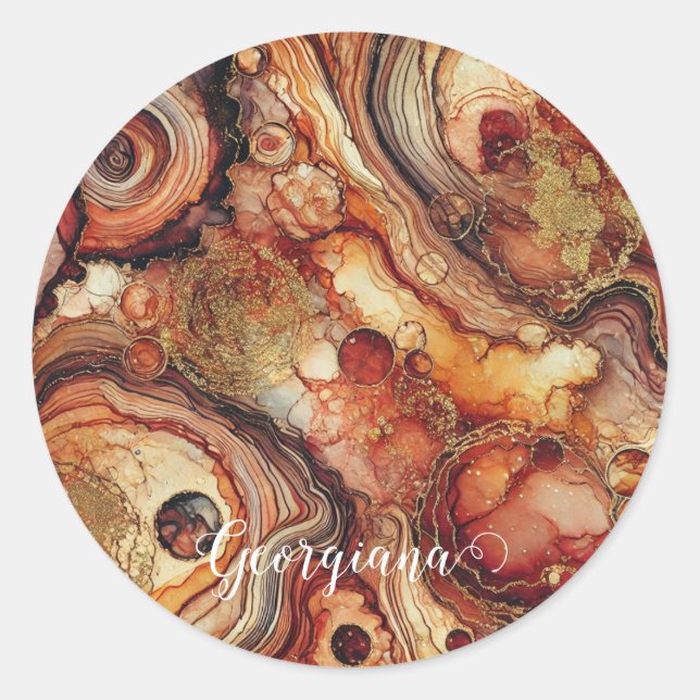 Personalized Pumpkin Spice Autumnal Alcohol Ink Classic Round Sticker (Front)