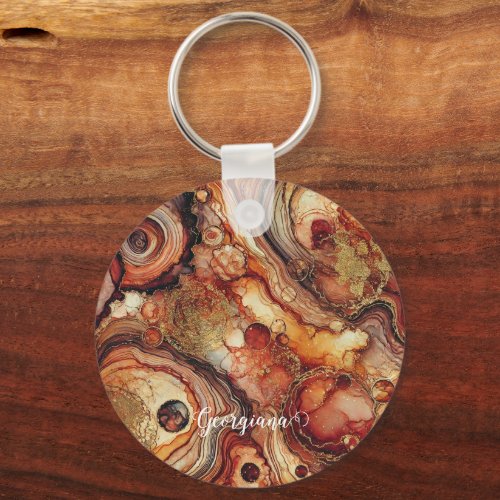Personalized Pumpkin Spice Autumnal Alcohol Ink Keychain
