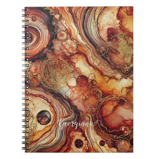 Personalized Pumpkin Spice Autumnal Alcohol Ink Notebook (Front)