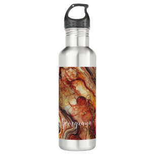 Personalized Pumpkin Spice Autumnal Alcohol Ink Stainless Steel Water Bottle