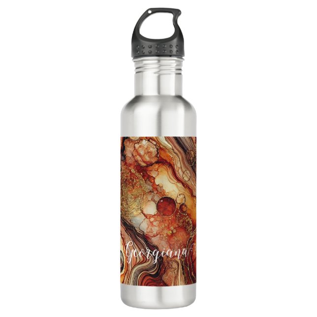 Personalized Pumpkin Spice Autumnal Alcohol Ink Stainless Steel Water Bottle (Front)