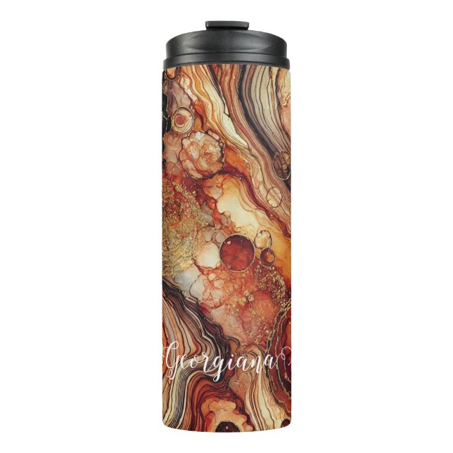Personalized Pumpkin Spice Autumnal Alcohol Ink Thermal Tumbler (Front)