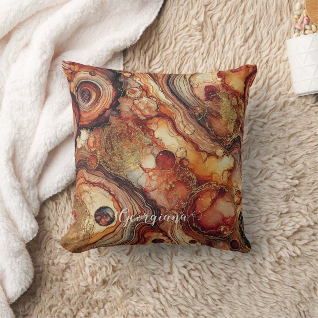 Personalized Pumpkin Spice Autumnal Alcohol Ink Throw Pillow (Blanket)