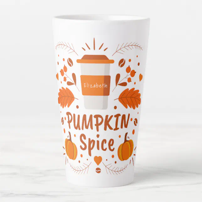 Personalized Pumpkin Spice coffee, fall leaves Latte Mug | Zazzle