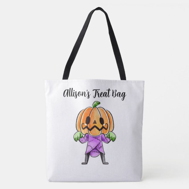 Personalized Pumpkin Treat Tote Bag (Front)