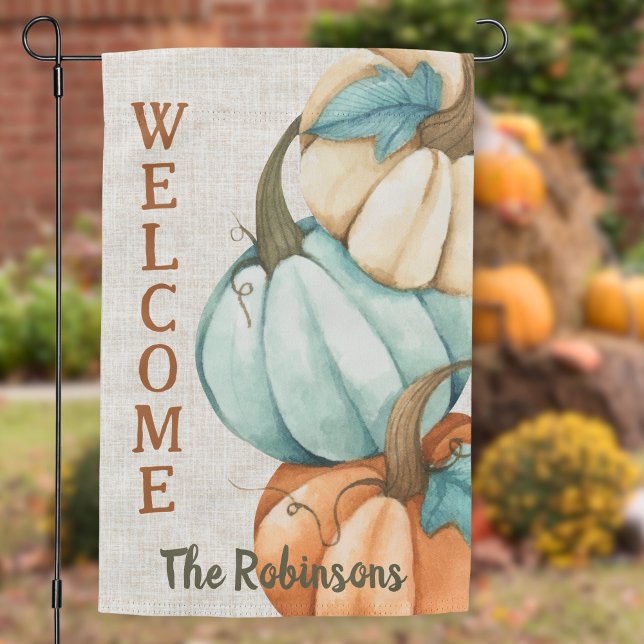 Personalized Pumpkin Welcome Custom Last Name Garden Flag (Personalized Pumpkin Welcome Garden Flag | Custom Family Last Name Fall Garden Decor Yard Flag)