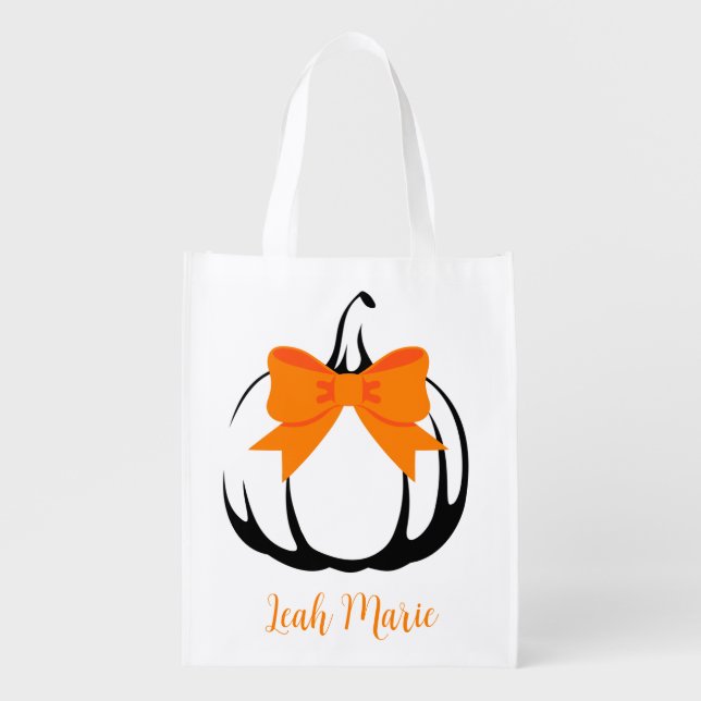 Personalized Pumpkin with Bow Trick or Treat Tote (Front)