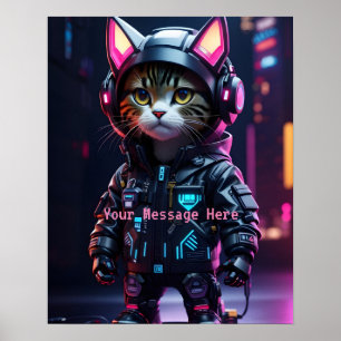 Personalized Punk Cyber Space Pilot Earphone Cat Poster