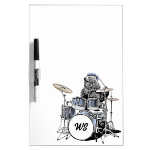 Personalized Punk Drummer Bear Rock & Roll Drum Dry Erase Board