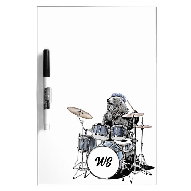 Personalized Punk Drummer Bear Rock & Roll Drum Dry Erase Board (Front)