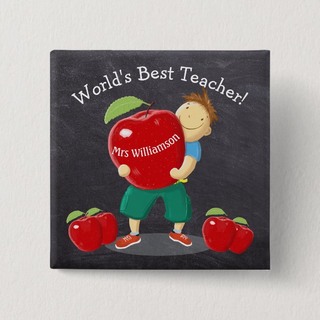 Personalized Pupil With Apple World's Best Teacher Pinback Button (Front)