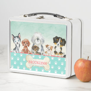 Personalized Puppy Dog Children's Metal Lunch Box
