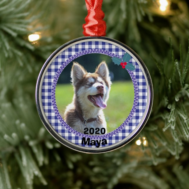Personalized Puppy Dog Christmas Photo Metal Ornament (Tree)