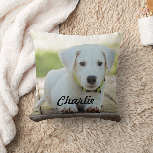 Personalized Puppy Dog DIY Photo and Name Throw Pillow (Blanket)