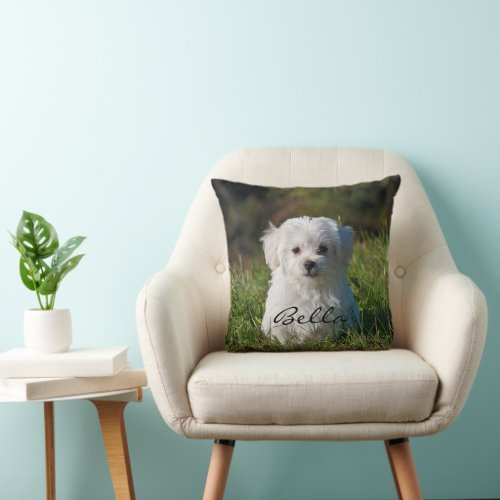 Personalized Puppy Dog DIY Photo with Name Throw Pillow