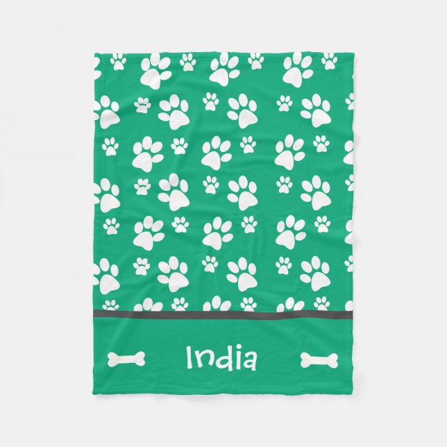 Personalized Puppy Dog Paw Print  Blanket Green (Front)