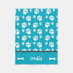 Personalized Puppy Dog Paw Print  Blanket Teal