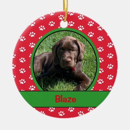 Personalized Puppy Dog Paw Print Photo Pet Ceramic Ornament