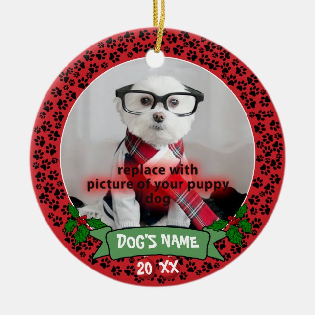 Personalized Puppy Dog Pet Photo Ornament (Front)