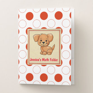 Personalized Puppy Dog Red Polka Dots School Pocket Folder