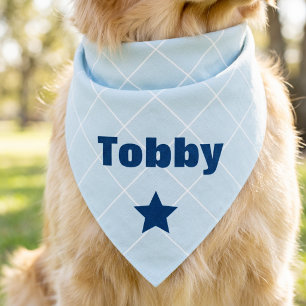 Personalized Puppy Name Blue Hand Drawn Grid Bandana
