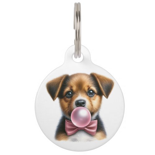 Personalized Puppy Pink Bow Tie Blowing Bubble Gum Pet ID Tag