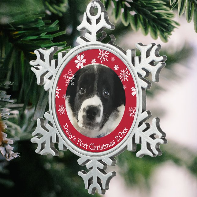 Personalized Puppy's First Christmas  Snowflake Pewter Christmas Ornament (Creator Uploaded)