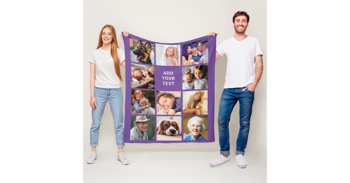 Personalized Purple 11 Photo Collage Fleece Blanket | Zazzle.com