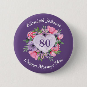 Personalized Purple 80th Birthday Button