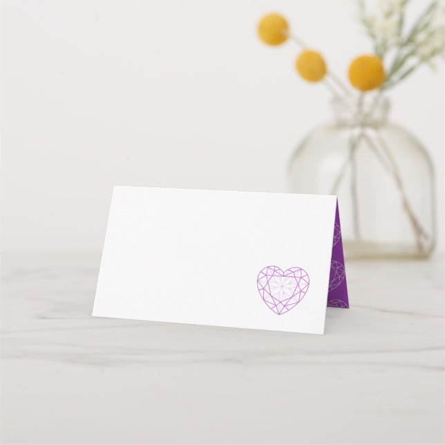 Personalized purple amethyst heart place guest place card (Front)