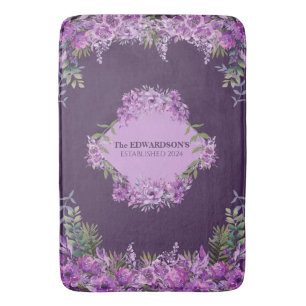 Personalized Purple and Aubergine Floral Bath Mat