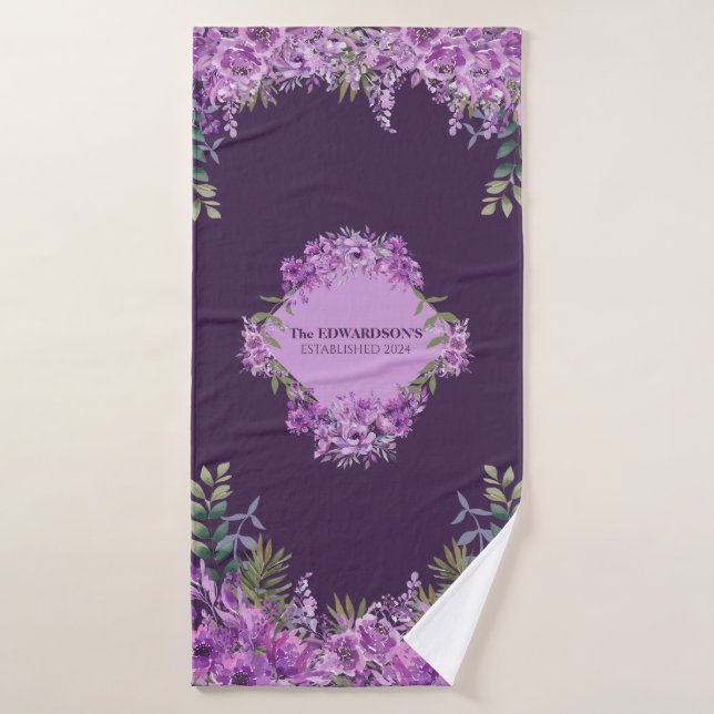 Personalized Purple and Aubergine Floral Towel Set (Bath Towel)