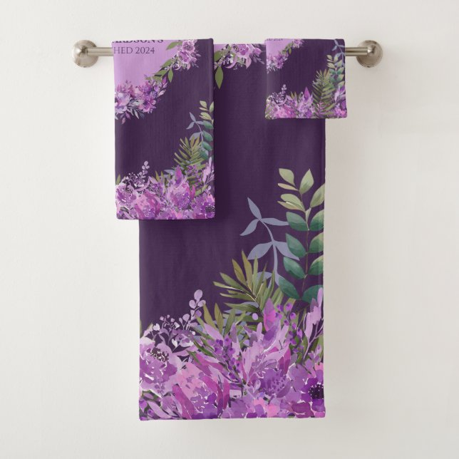 Personalized Purple and Aubergine Floral Towel Set (Insitu)